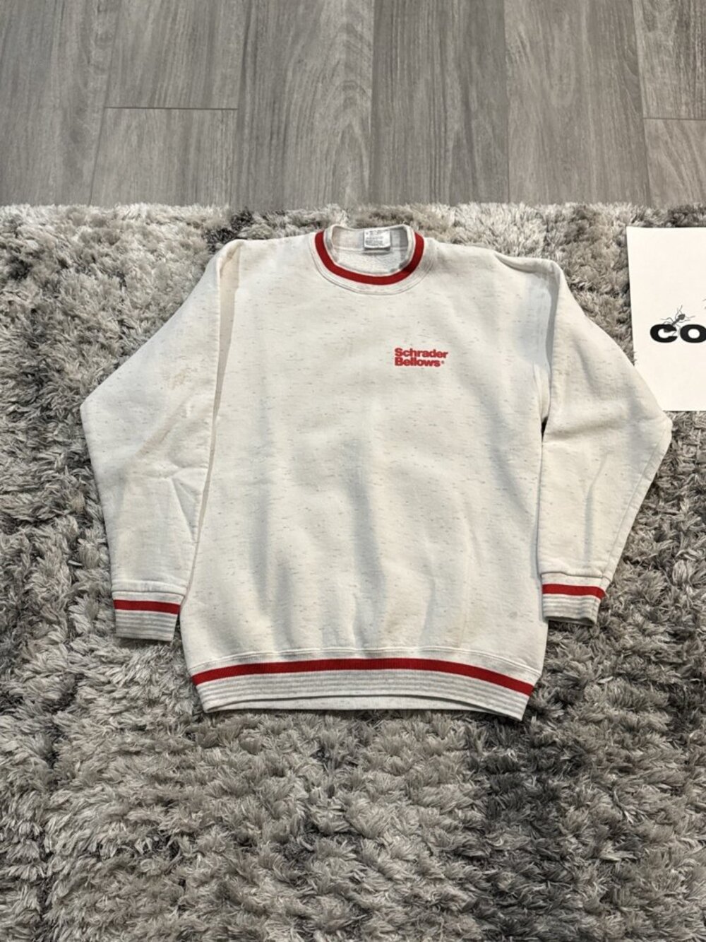 Oneita White 90 S Men Large L Schrader Bellows Stained Crewneck As Is Sz LARGE